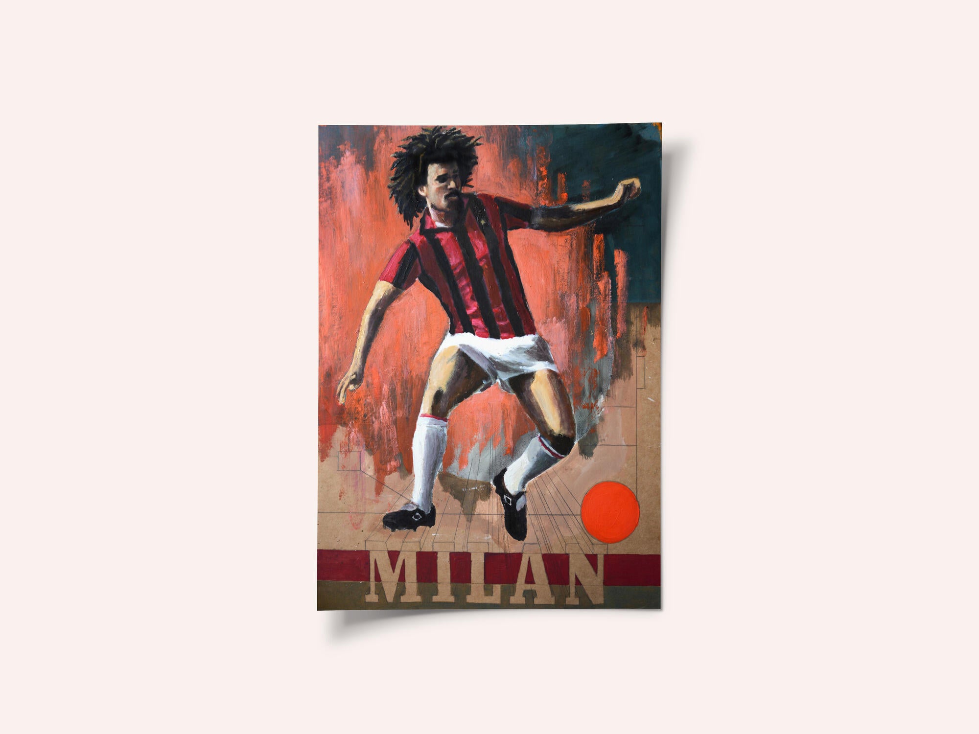 Dynamic Footballer in Red Stripes