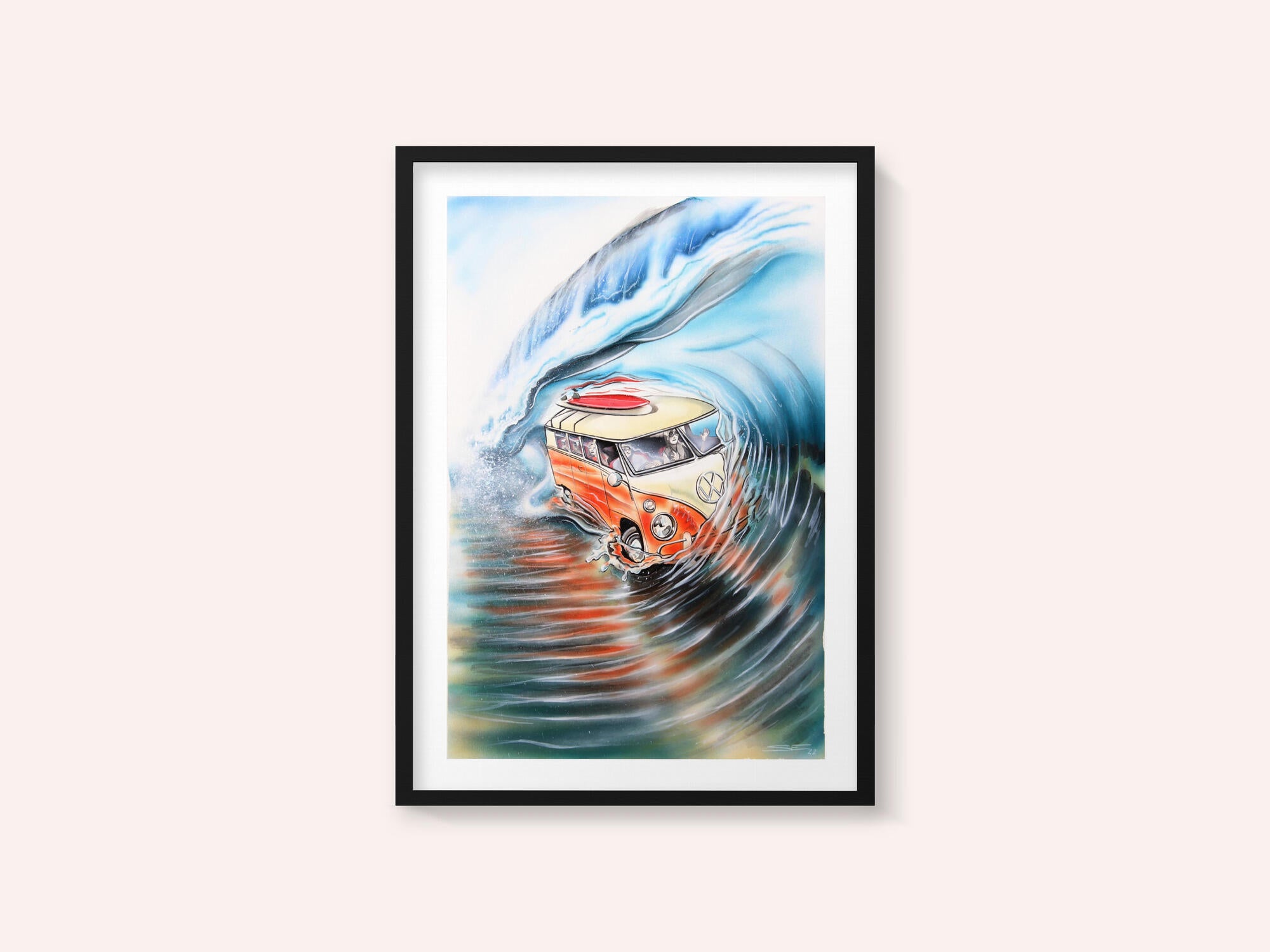 Retro Van Surfing Wave