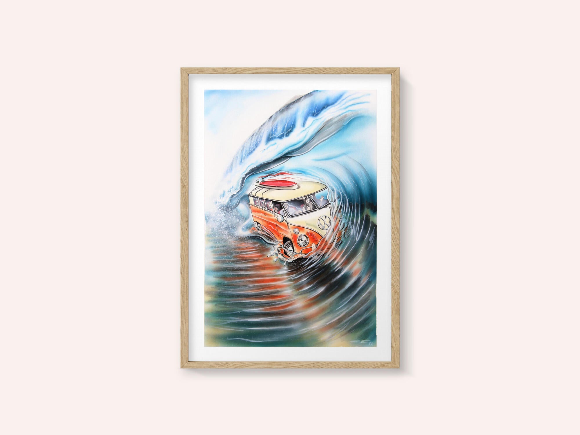 Retro Van Surfing Wave