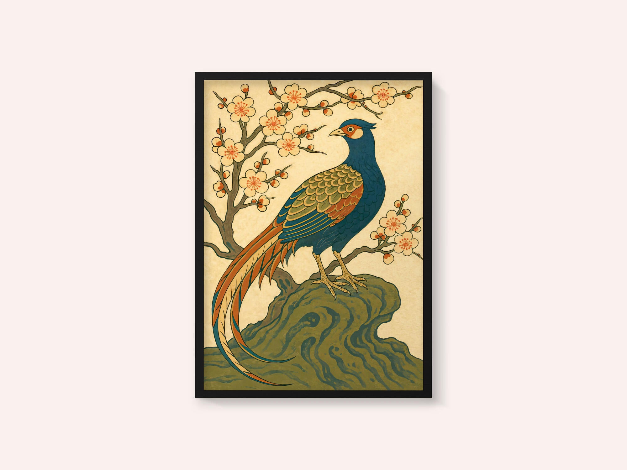 Ukiyo E Style Japanese Pheasant At Plum Blossom