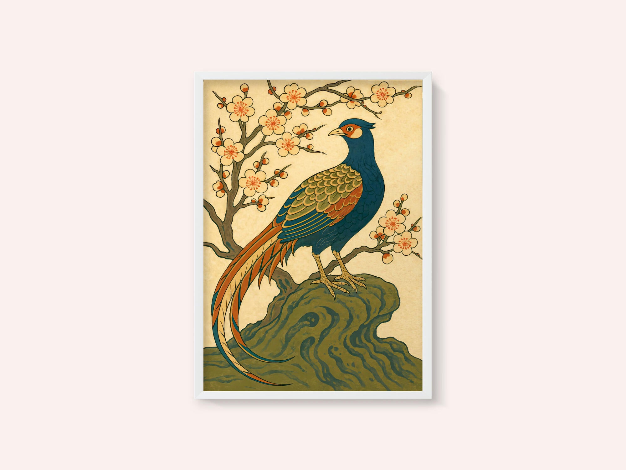Ukiyo E Style Japanese Pheasant At Plum Blossom
