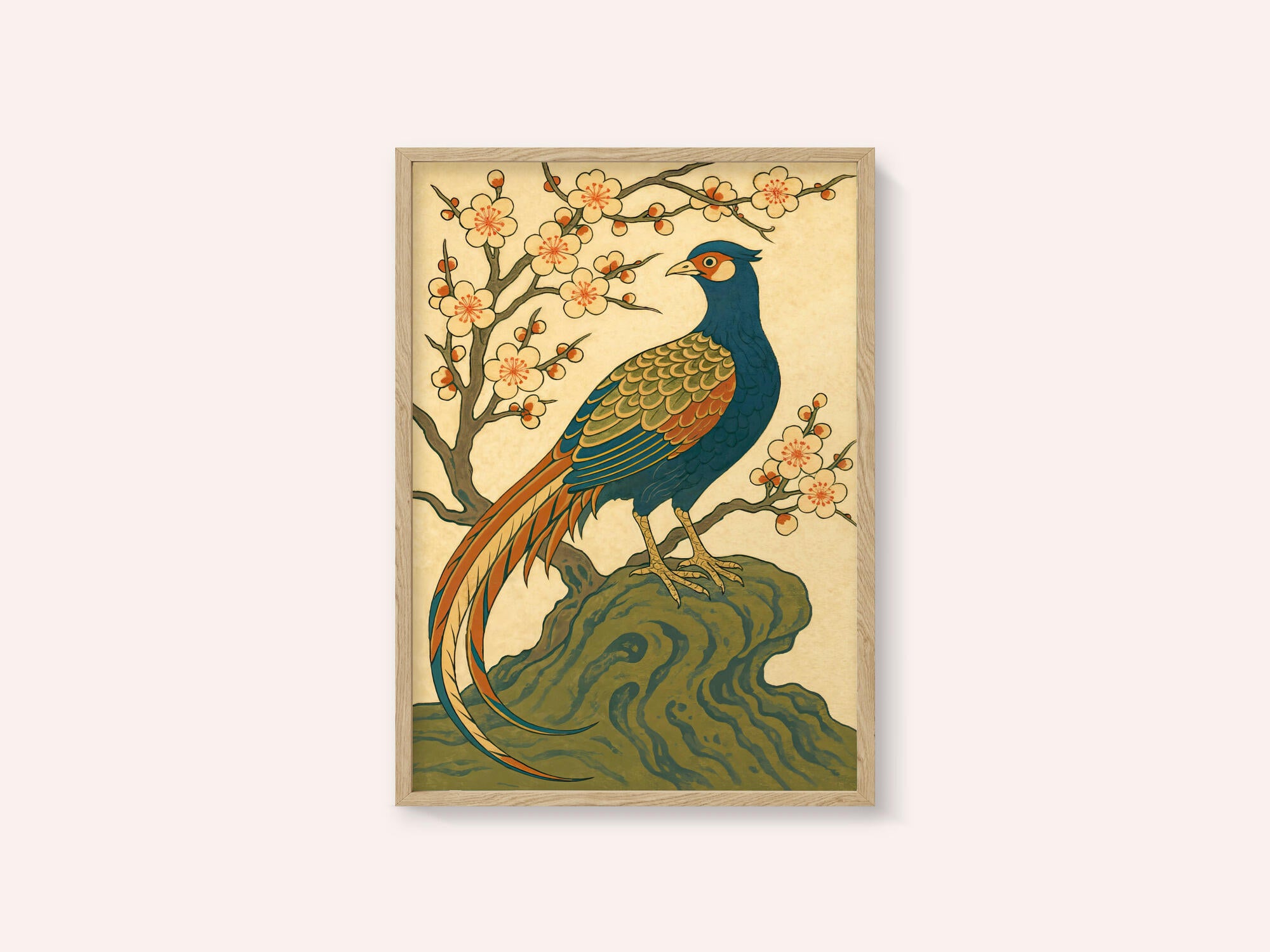Ukiyo E Style Japanese Pheasant At Plum Blossom