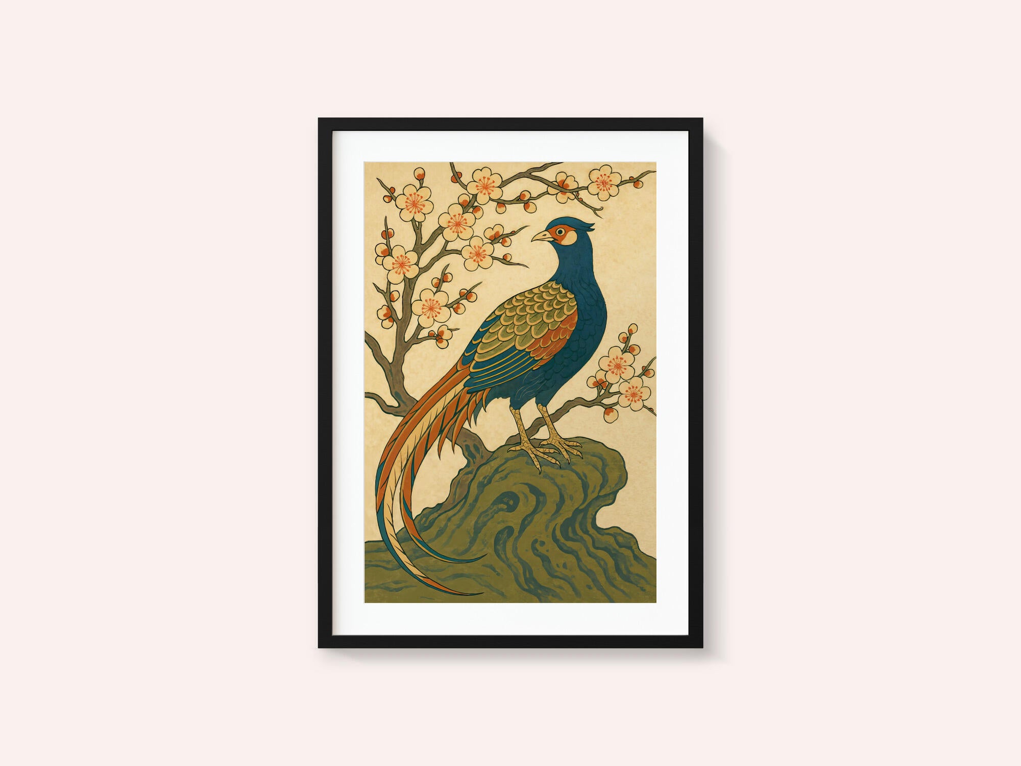 Ukiyo E Style Japanese Pheasant At Plum Blossom