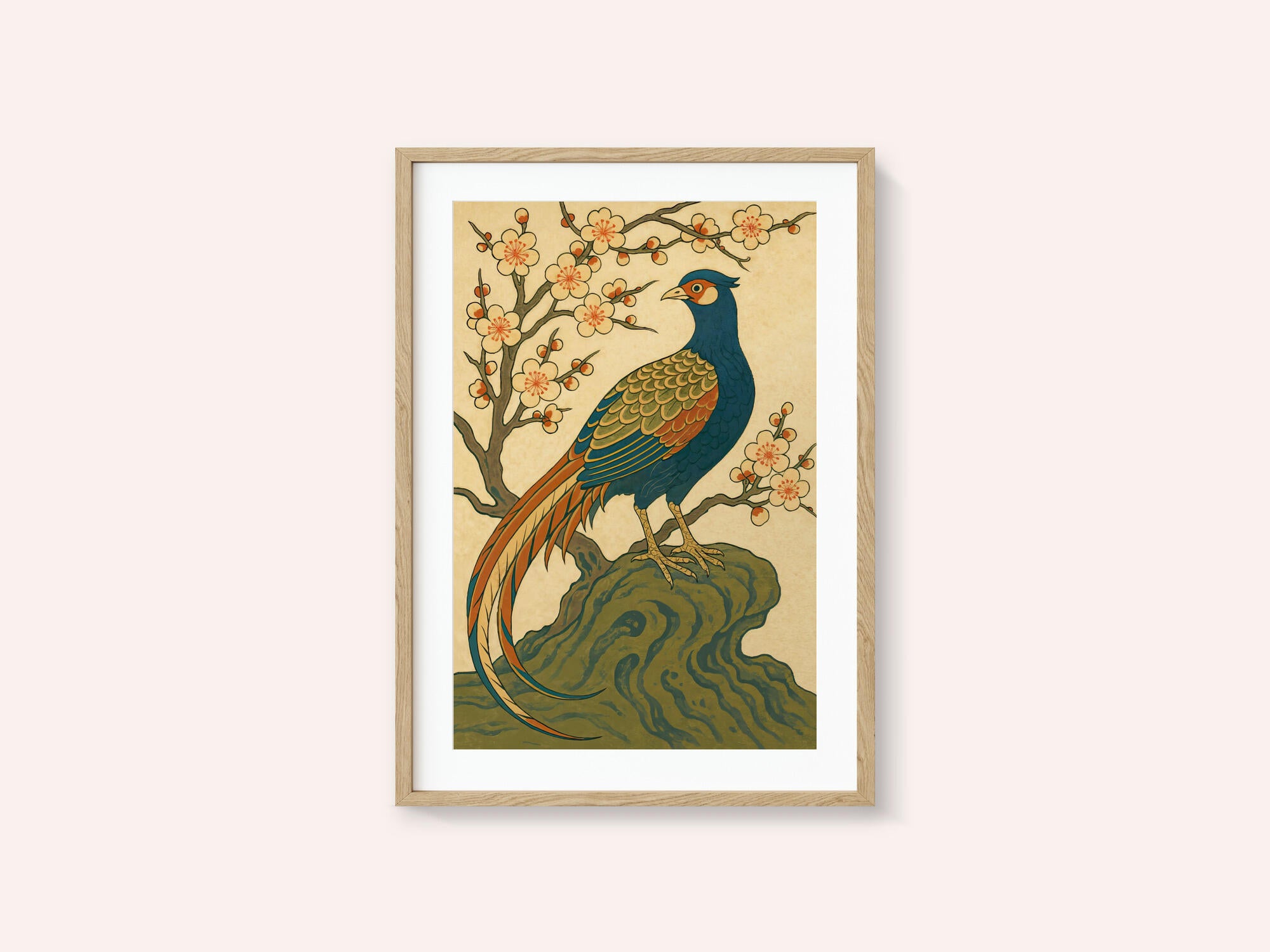 Ukiyo E Style Japanese Pheasant At Plum Blossom