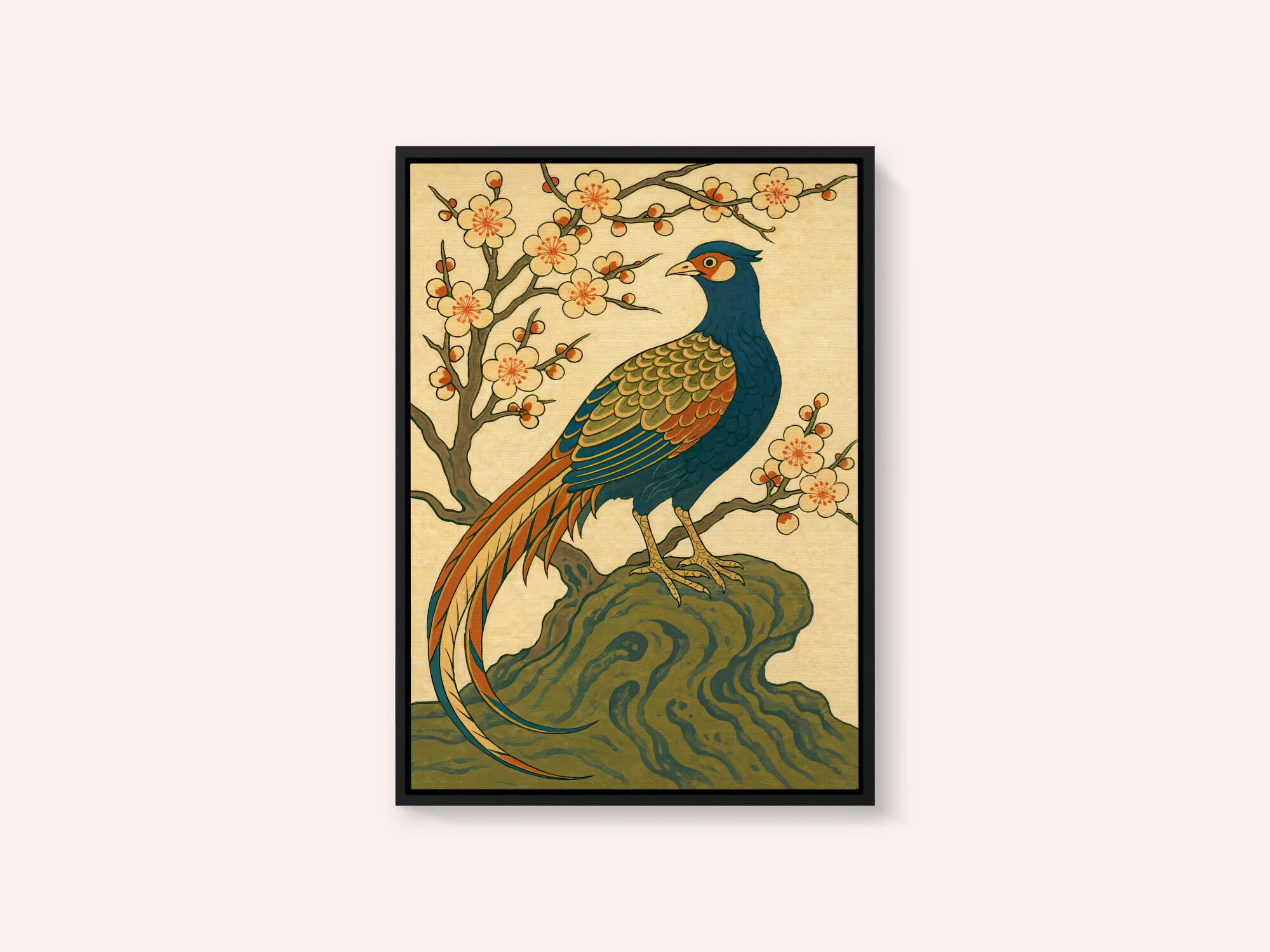 Ukiyo E Style Japanese Pheasant At Plum Blossom