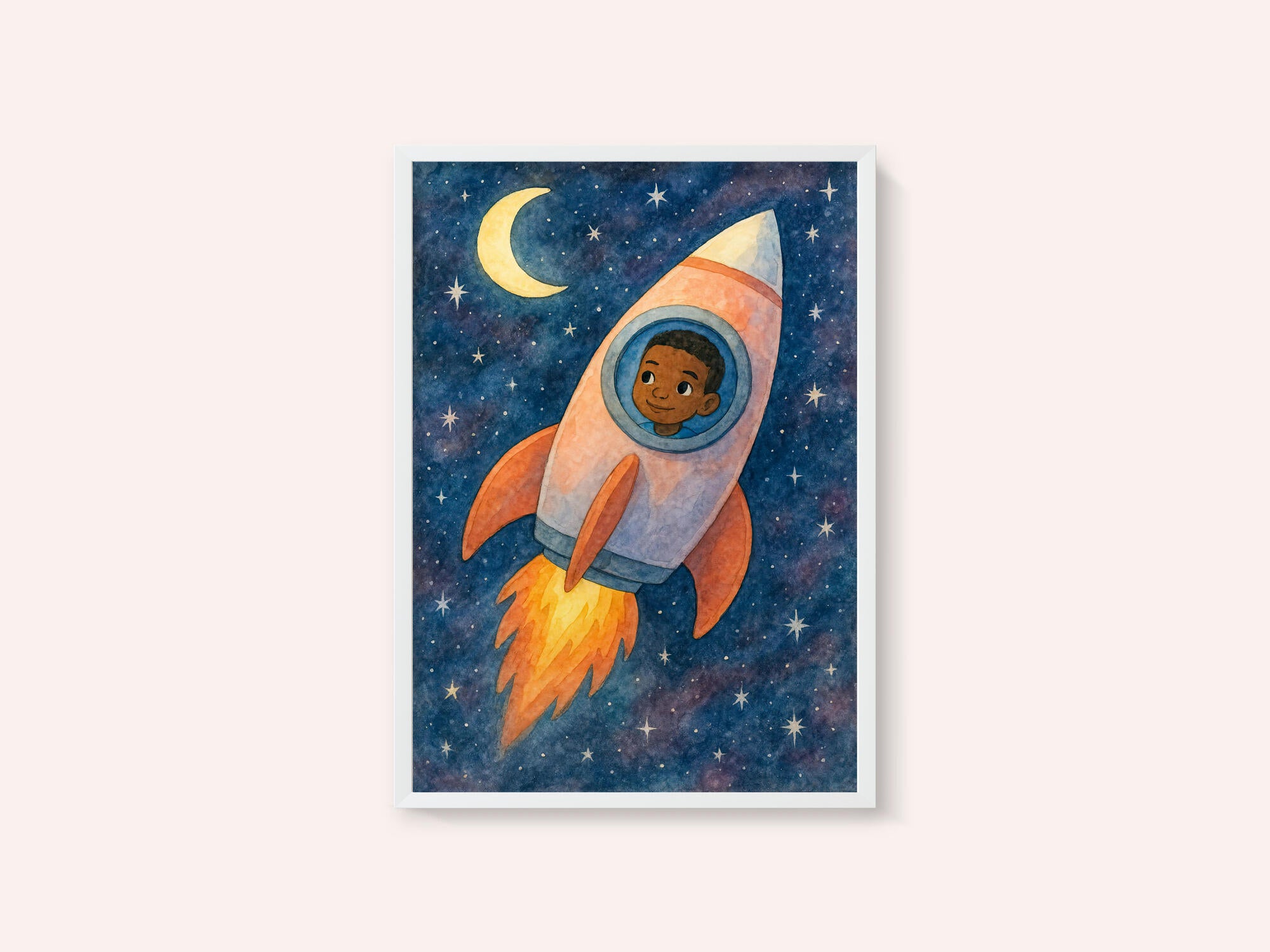 Child rocket flying through space