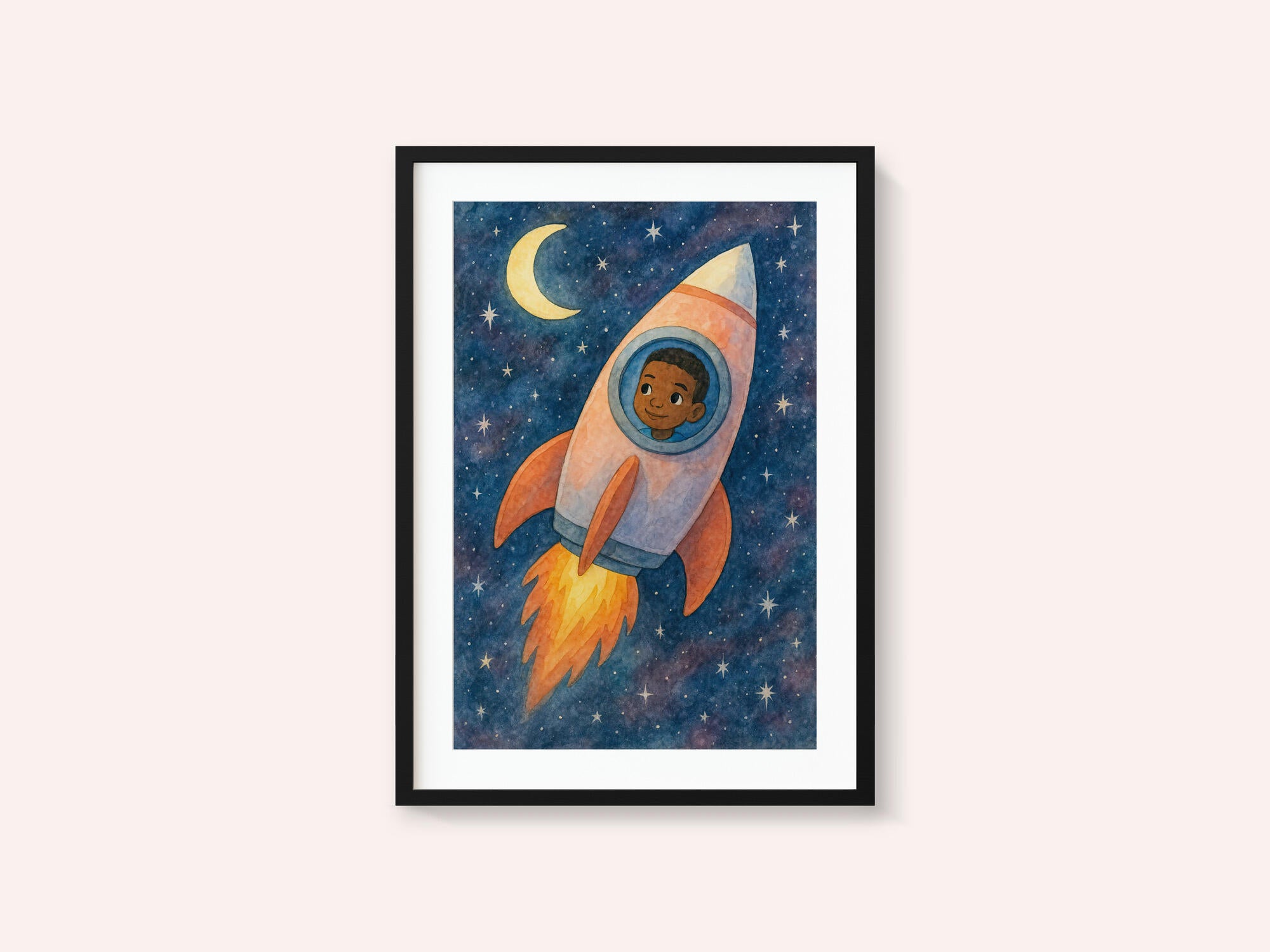 Child rocket flying through space