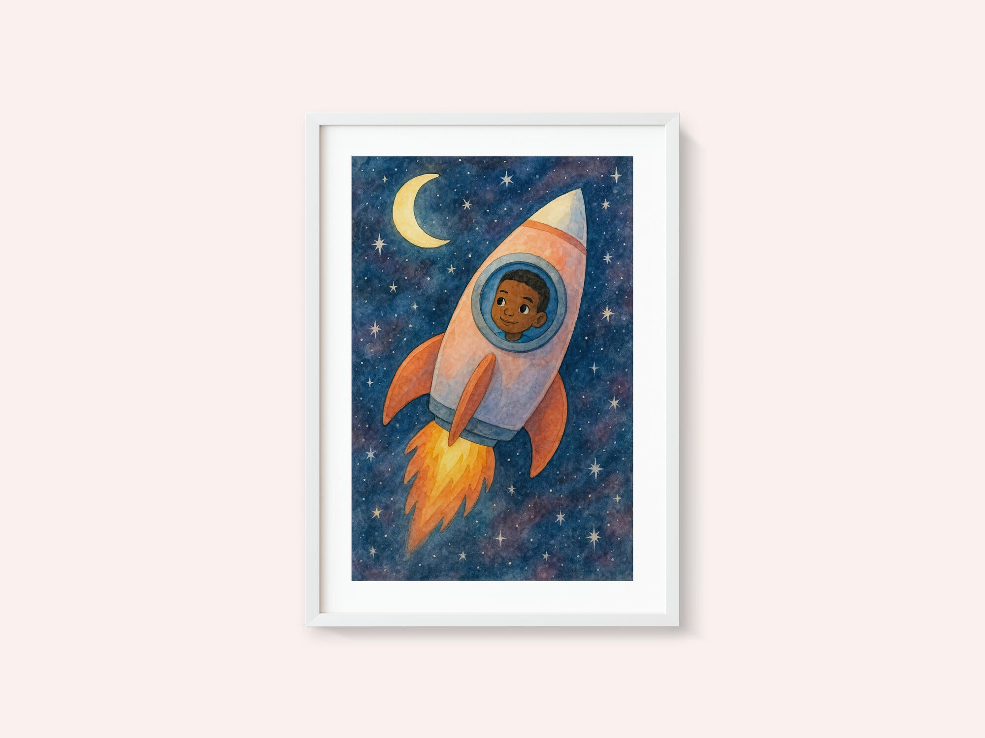 Child rocket flying through space