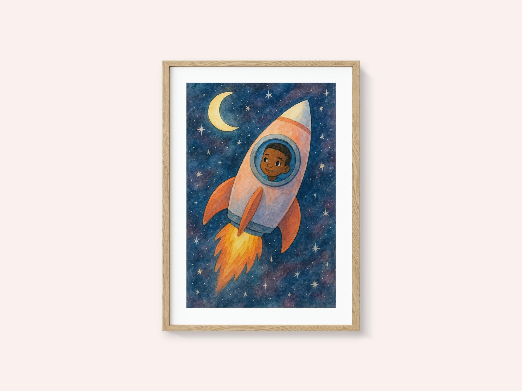 Child rocket flying through space