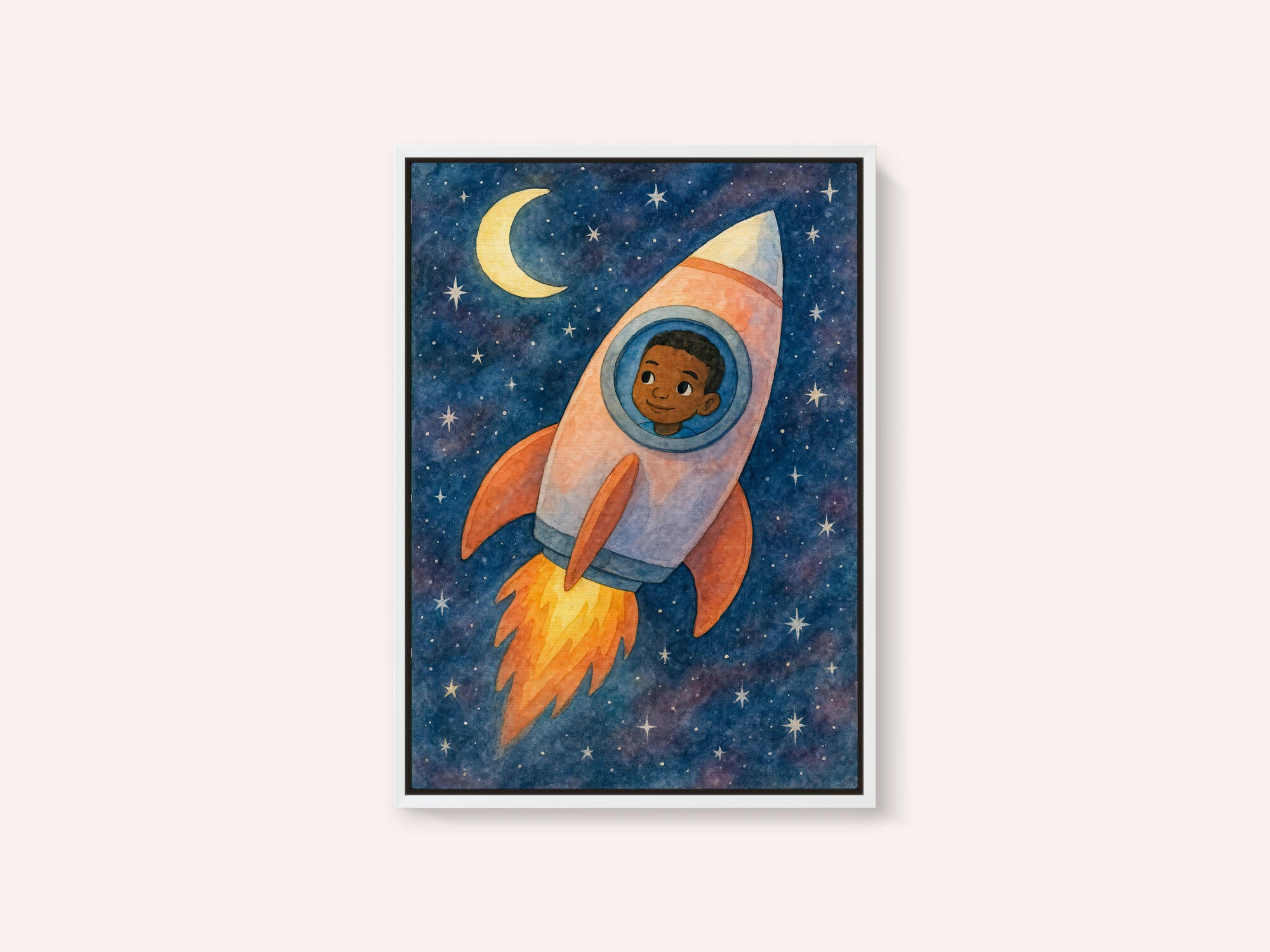 Child rocket flying through space