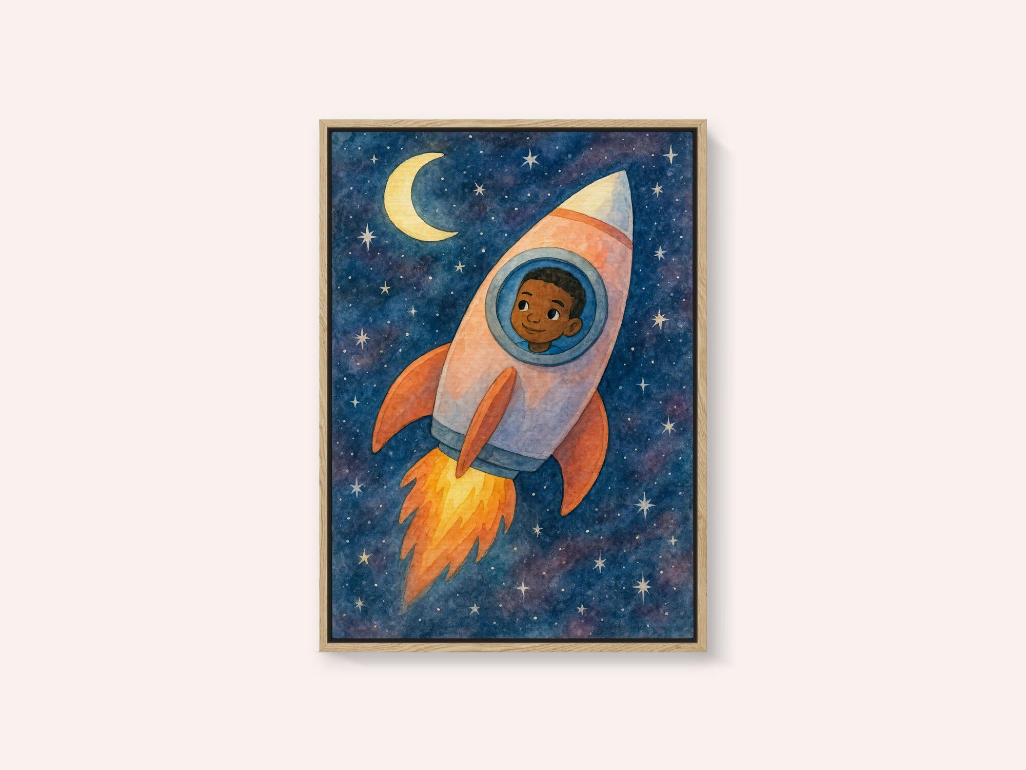 Child rocket flying through space