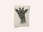 Thread portrait baby giraffe on handmade paper