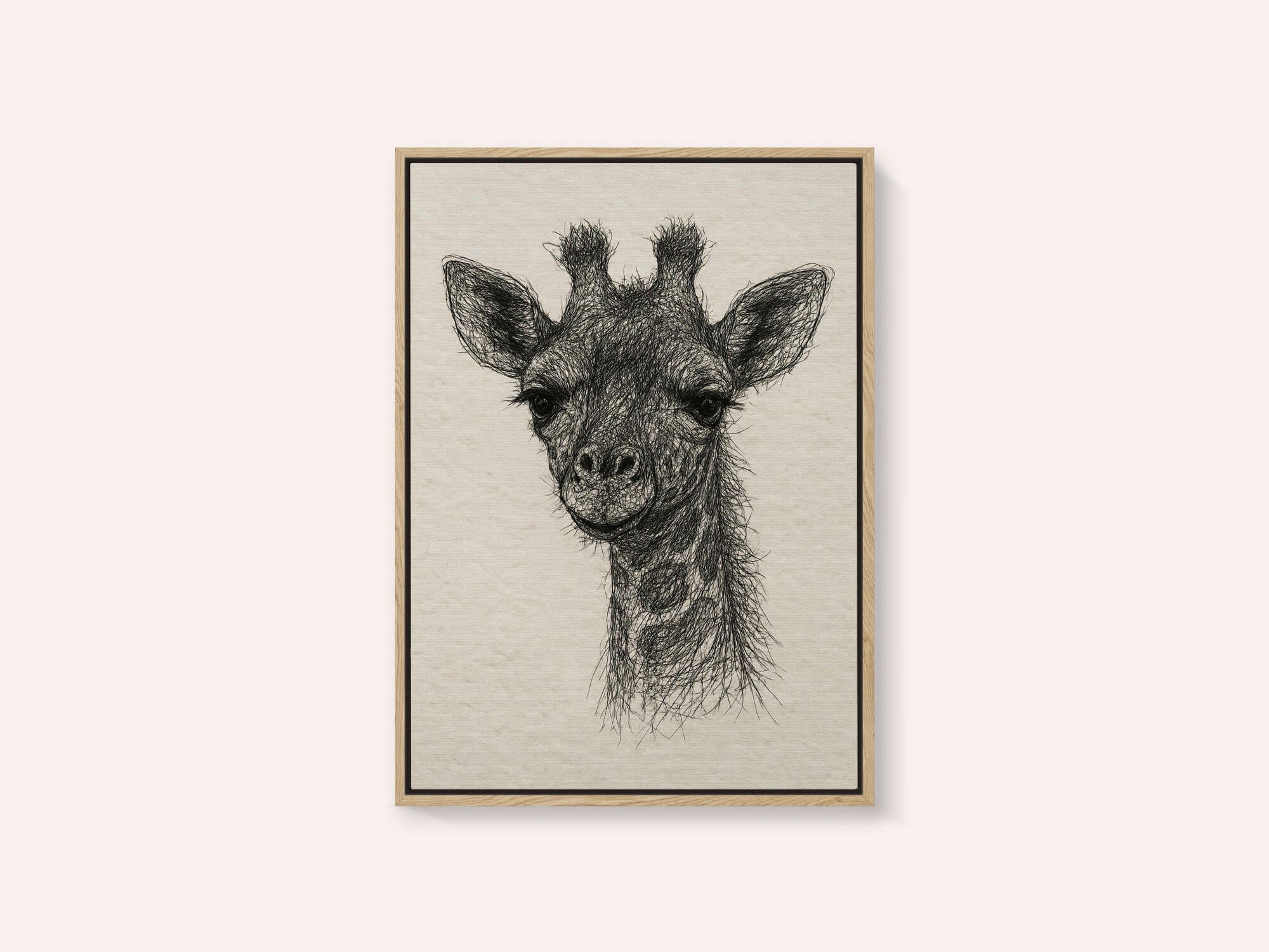 Thread portrait baby giraffe on handmade paper