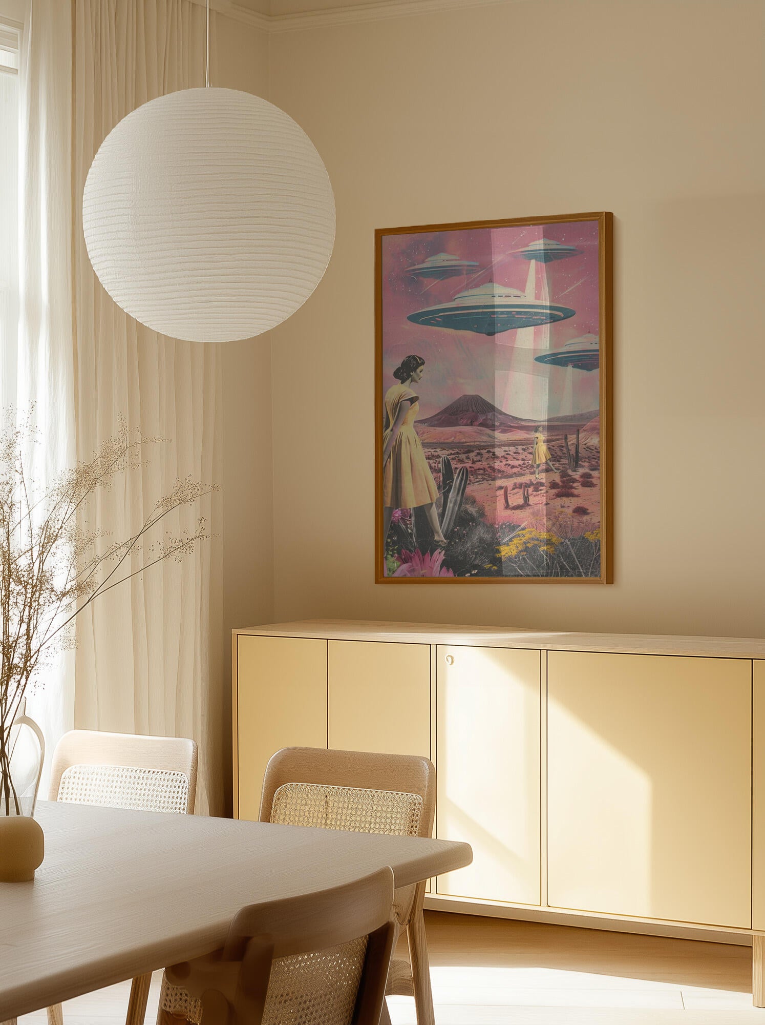 Desert Landscape With UFOs Hovering