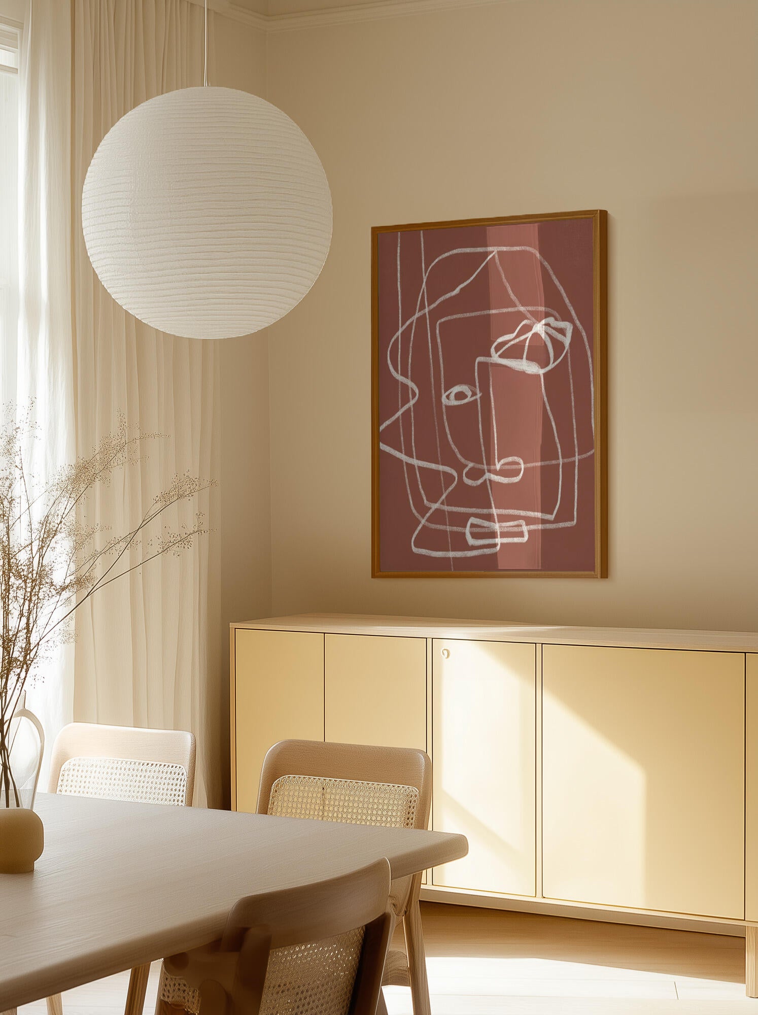 Line Art Abstract Portrait Terracotta 03
