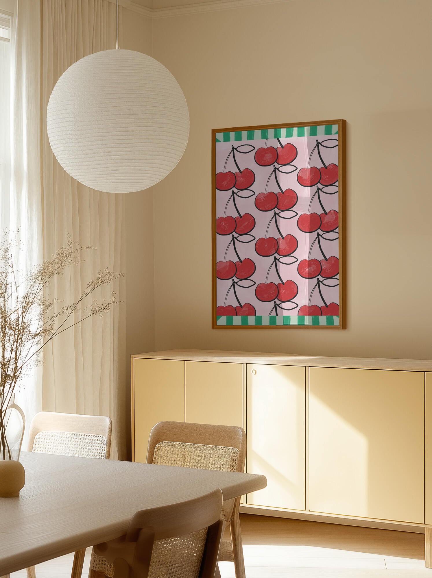Red Cherries on a Pink