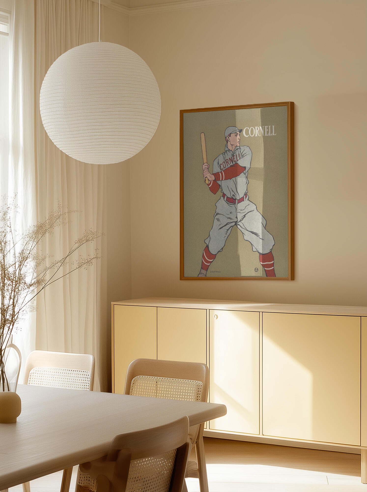 Vintage Drawing of a Baseball Player Holding a Bat