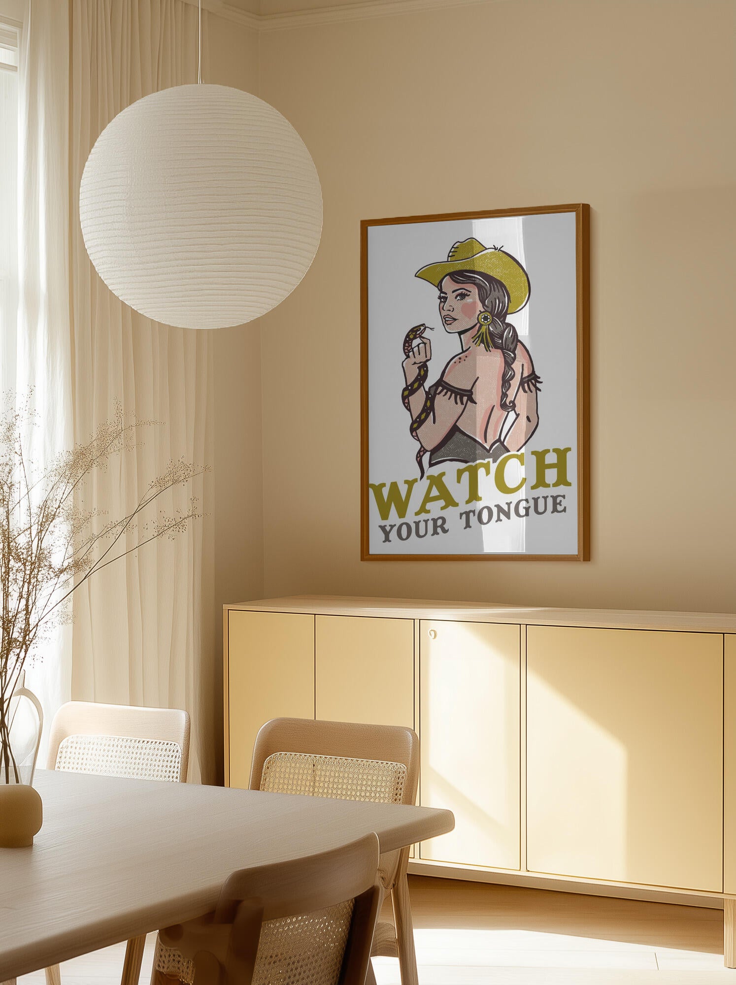 Watch Your Tongue Badass Pin-Up Cowgirl &amp; Rattlesnake