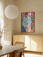 Woman in stripes in thought