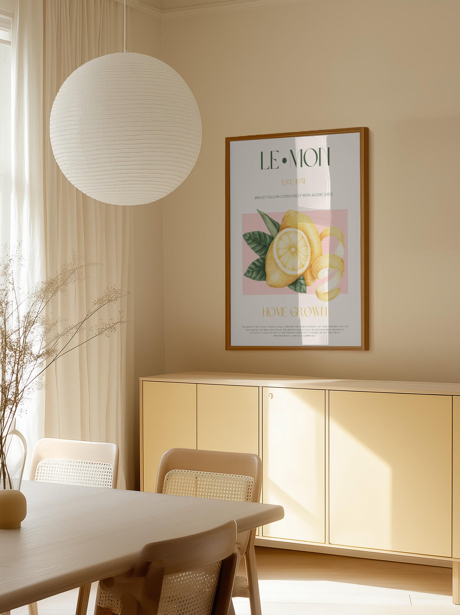 Vintage Style Sliced Lemon With Leaves