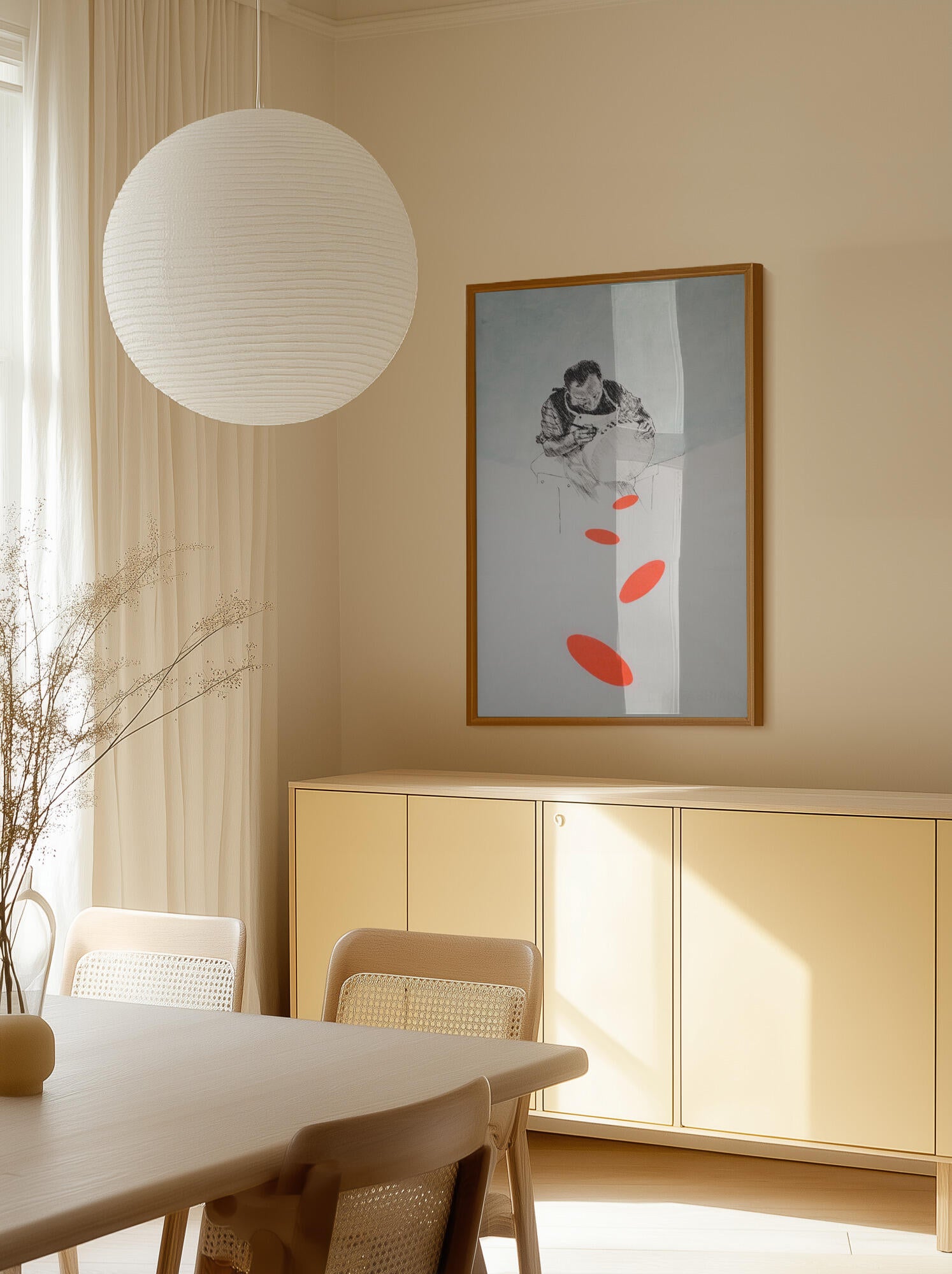 Man Drawing Orange Shapes