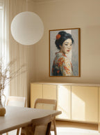 Portrait of a Japanese Geisha In a Floral Kimono