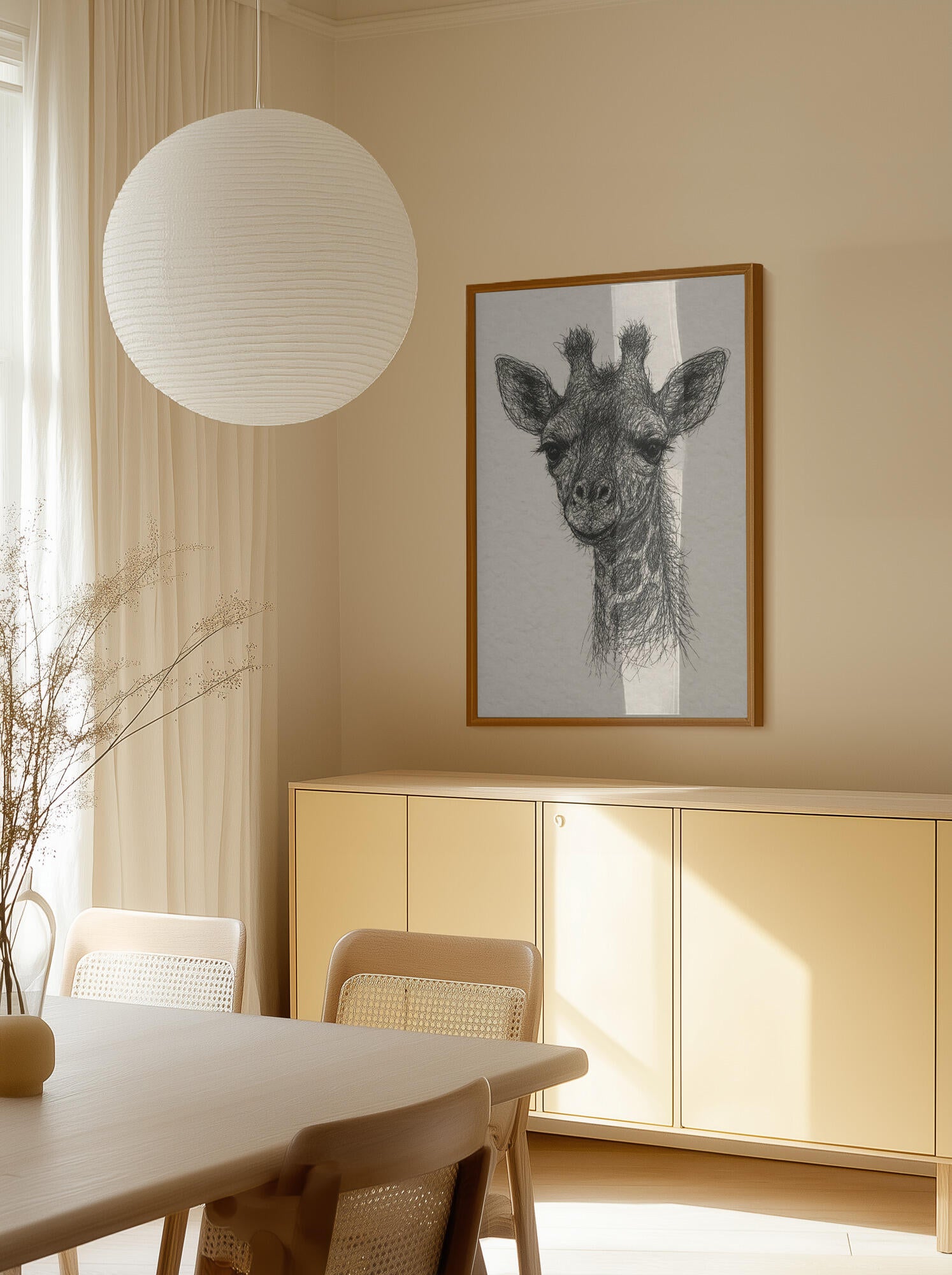 Thread portrait baby giraffe on handmade paper
