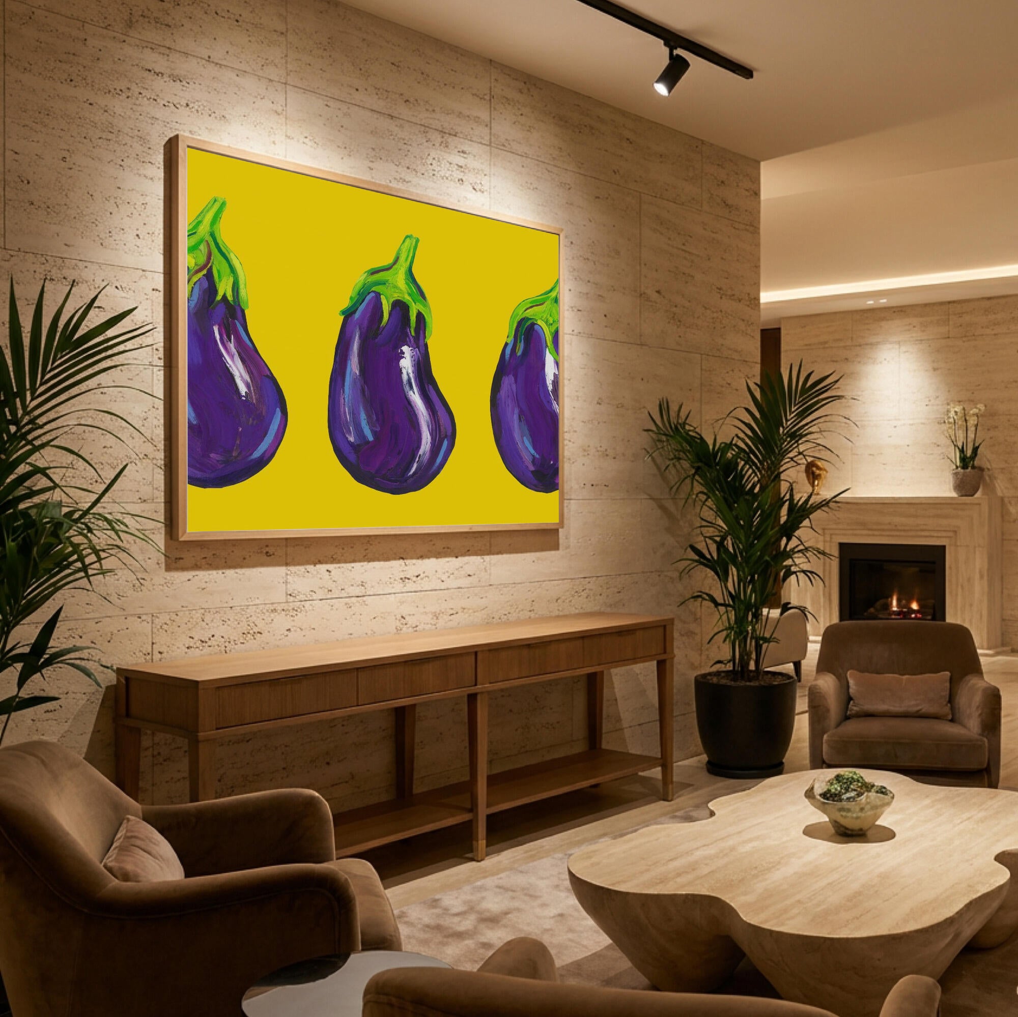 Aubergines On Yellow