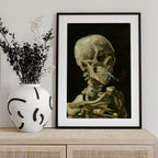 Head of a skeleton with a burning cigarette