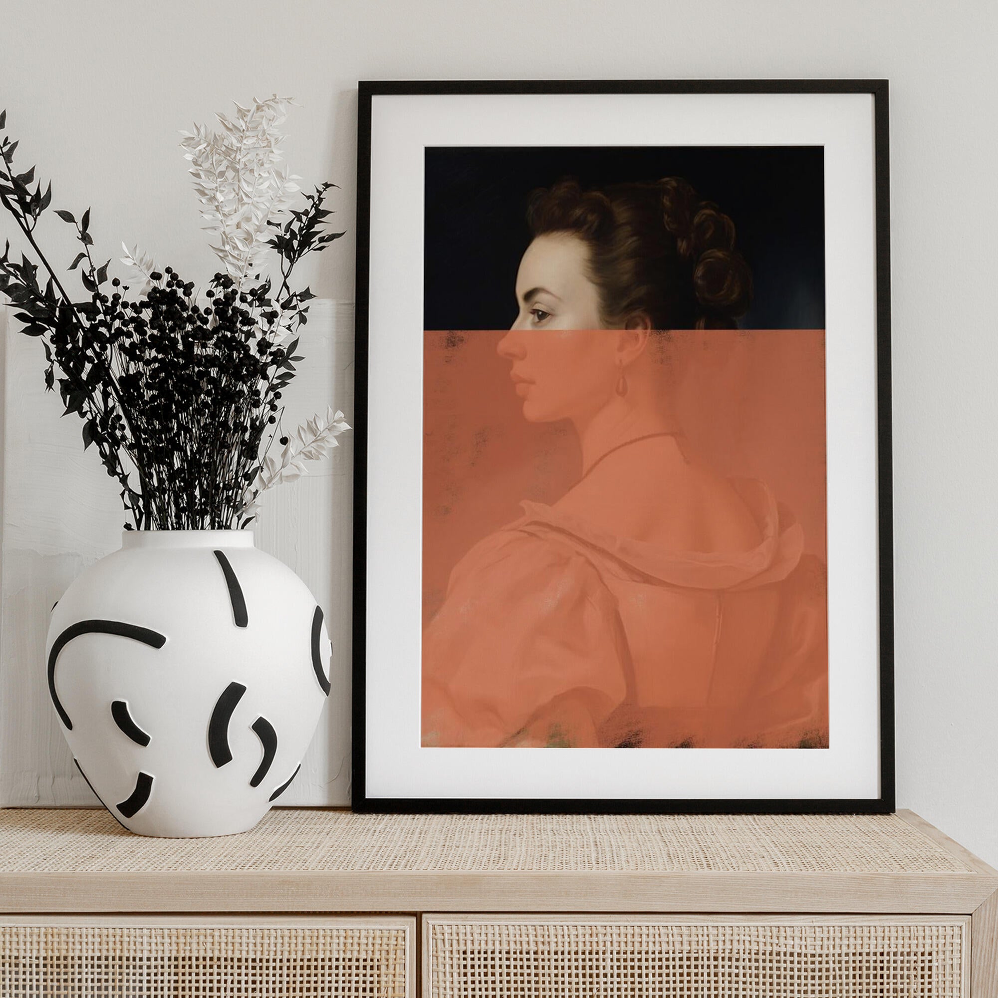 Altered Portrait of Woman Orange Modern Art
