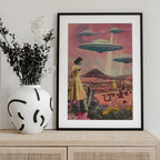 Desert Landscape With UFOs Hovering