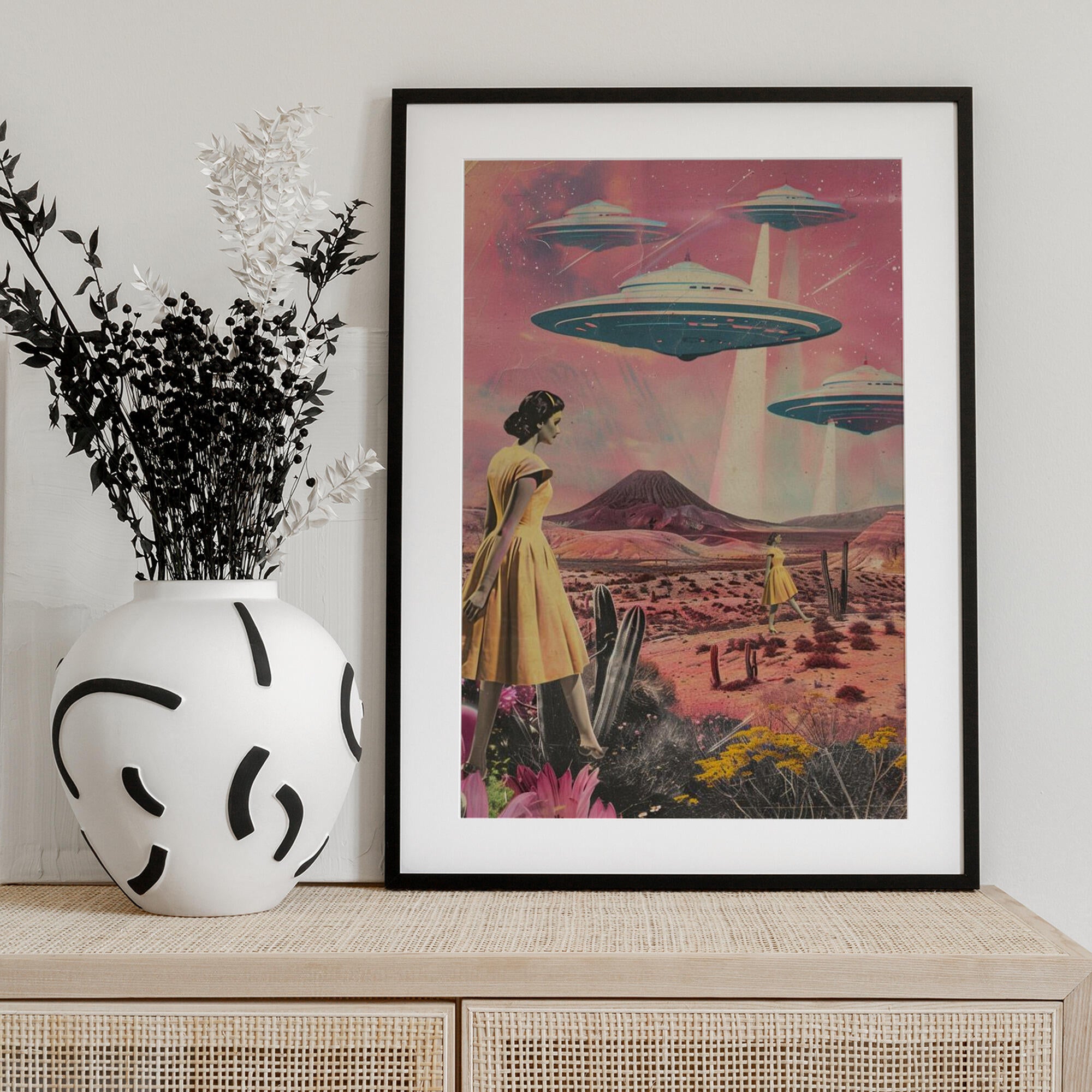 Desert Landscape With UFOs Hovering