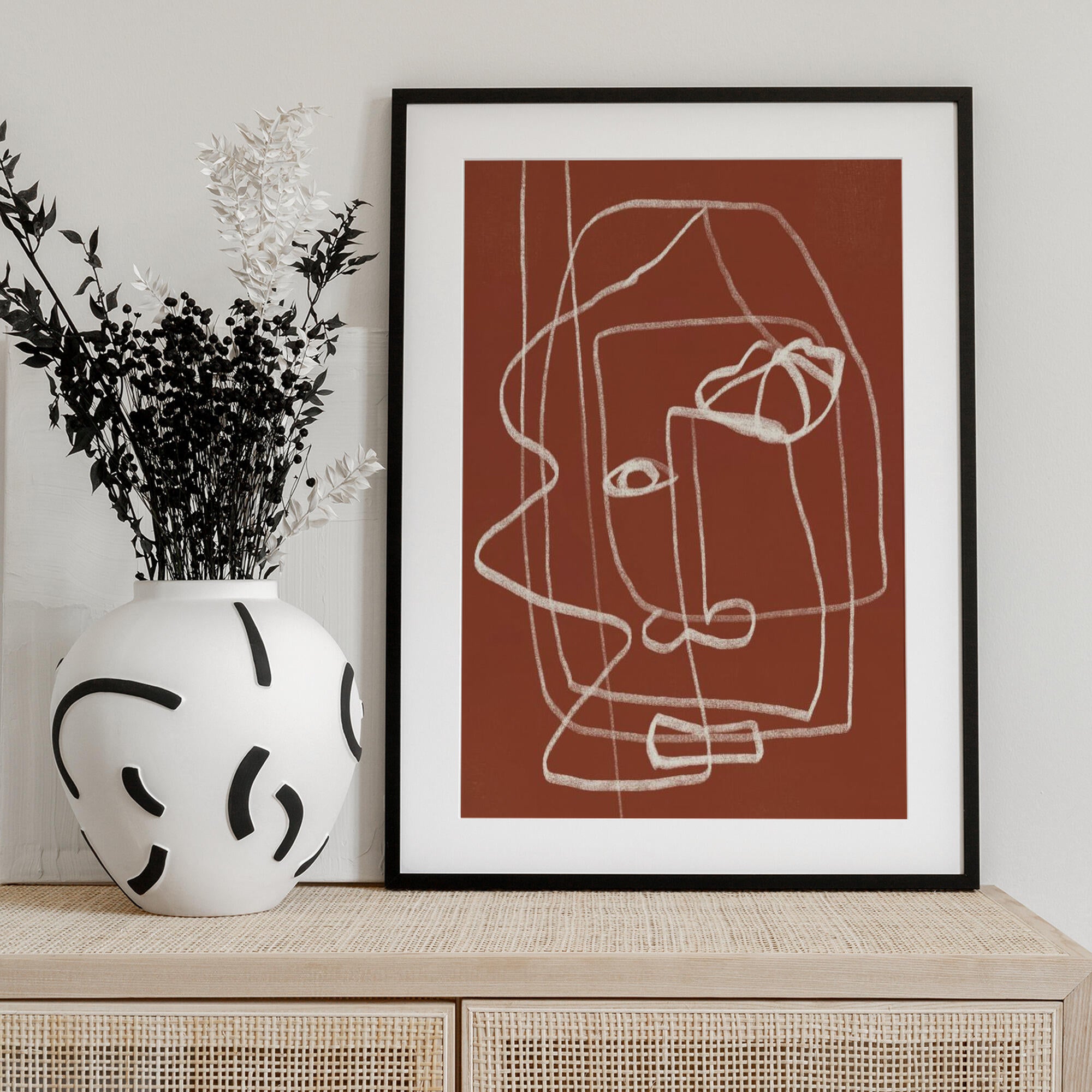 Line Art Abstract Portrait Terracotta 03