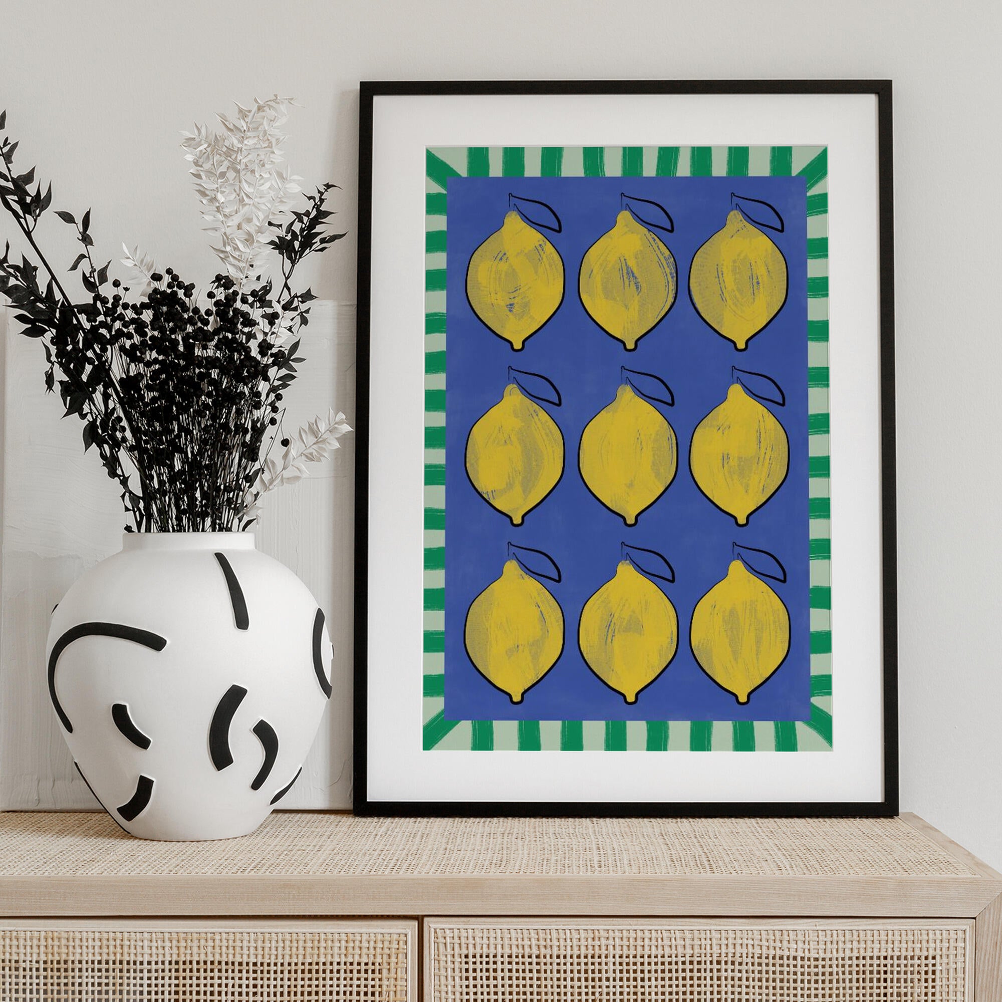 Vibrant Yellow Lemons on a Deep Blue