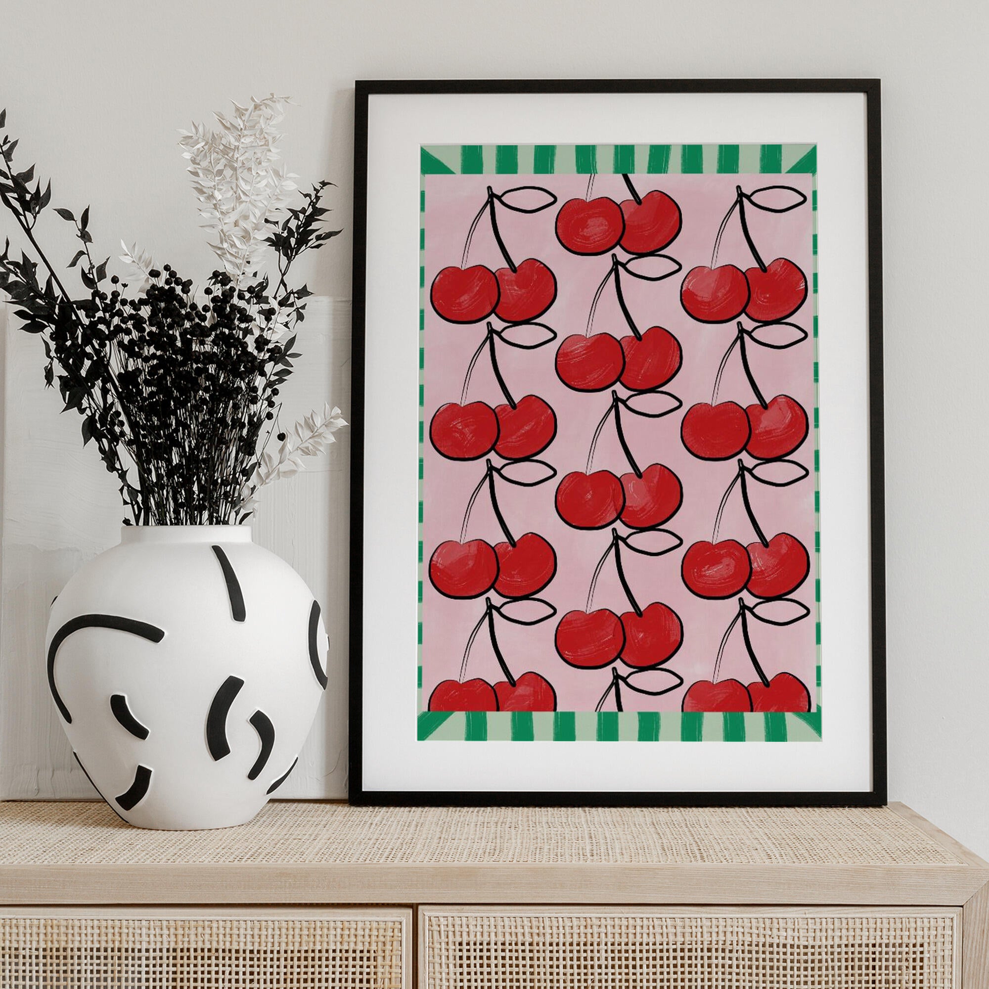 Red Cherries on a Pink
