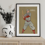 Vintage Drawing of a Baseball Player Holding a Bat