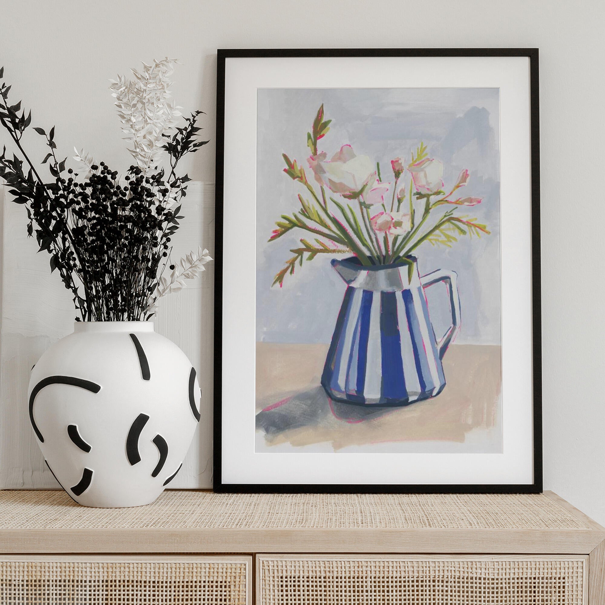 Fresh flowers in a striped vase I