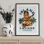Island Lounge Tropical Pin Up Girl Playing Guitar