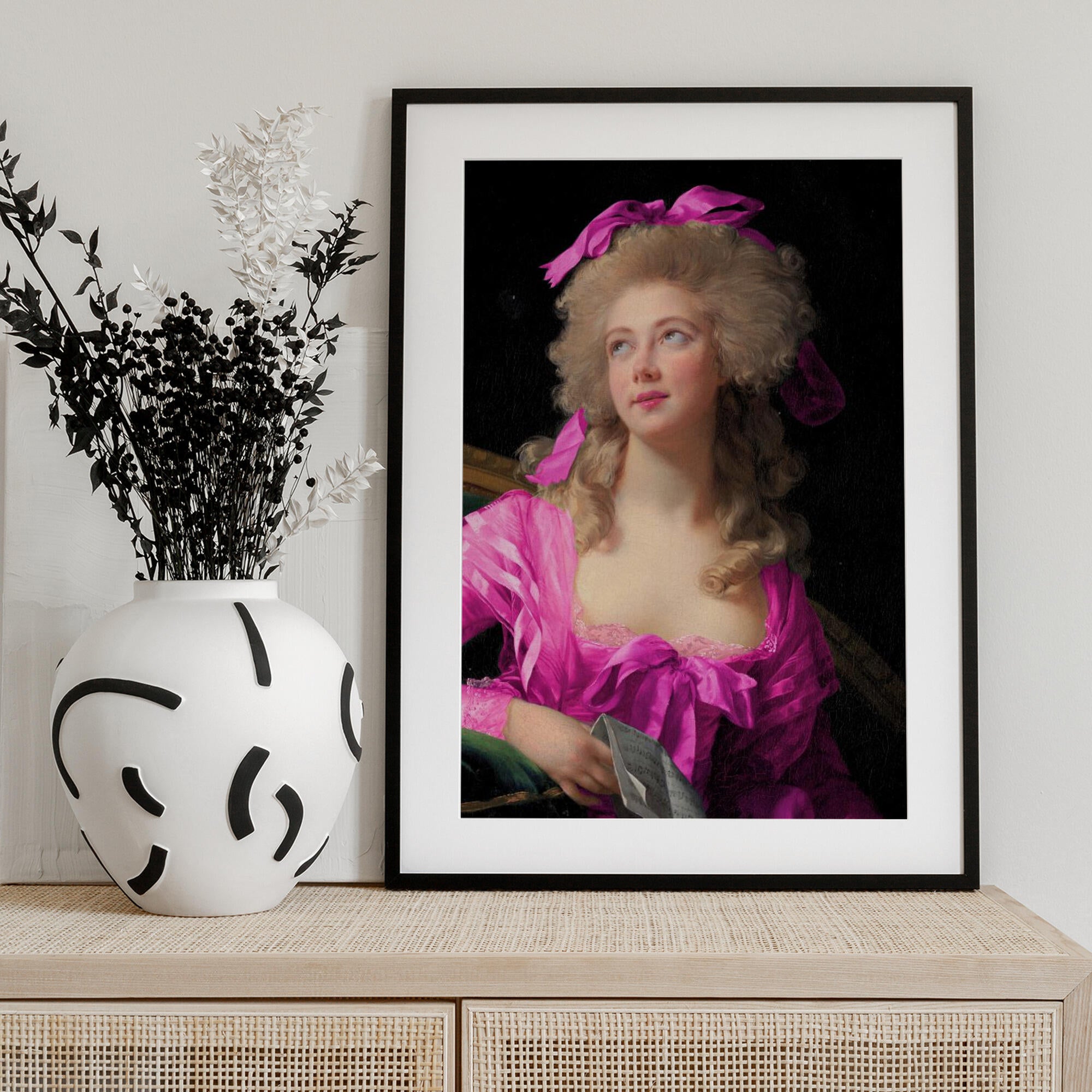 Woman in a Vibrant Pink Gown and Ribbon