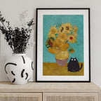 Sunflowers And Cat