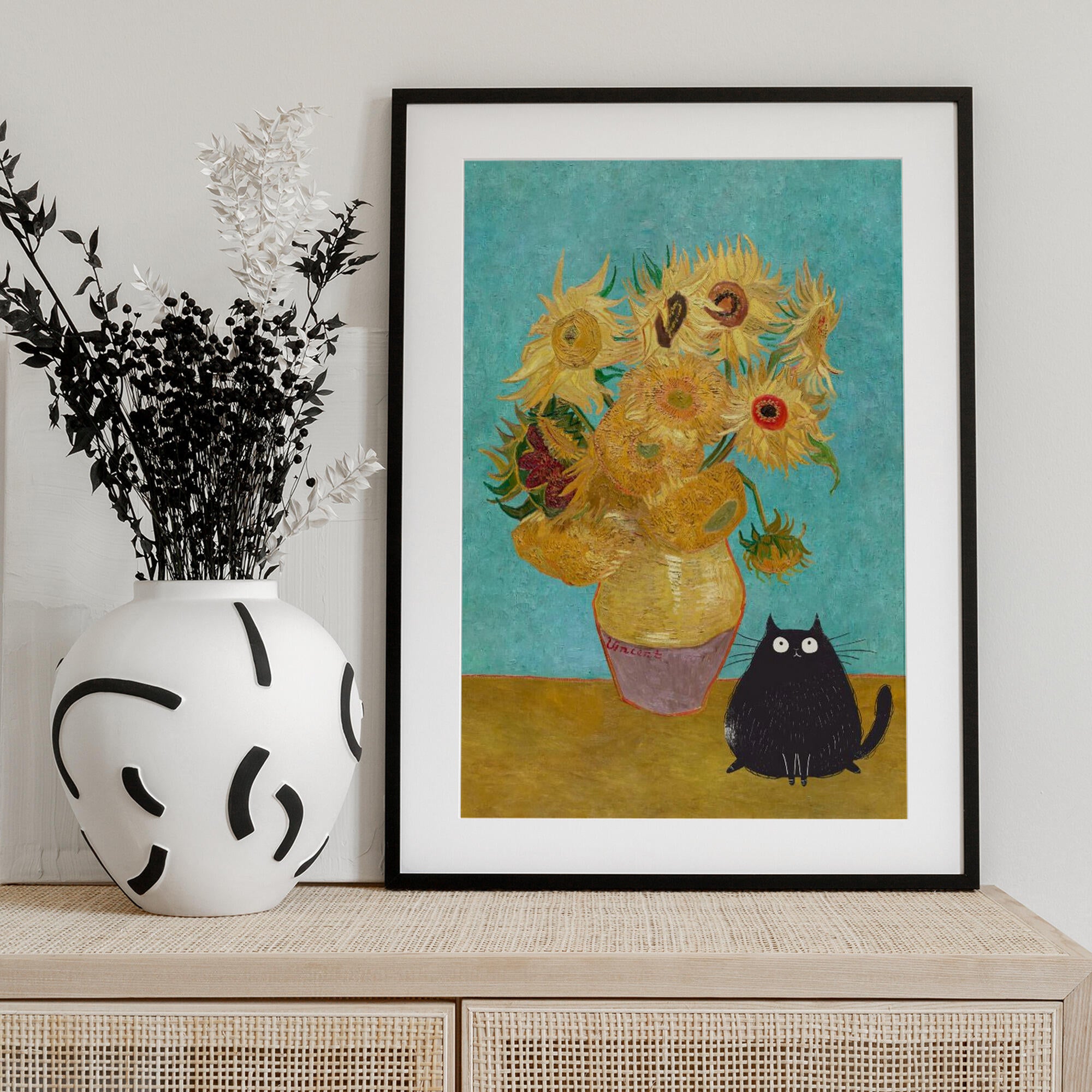 Sunflowers And Cat