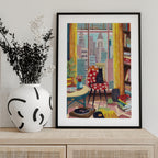 Cat in front of window in New York bright colours