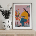 Woman with Cat and Autumn Bouquet