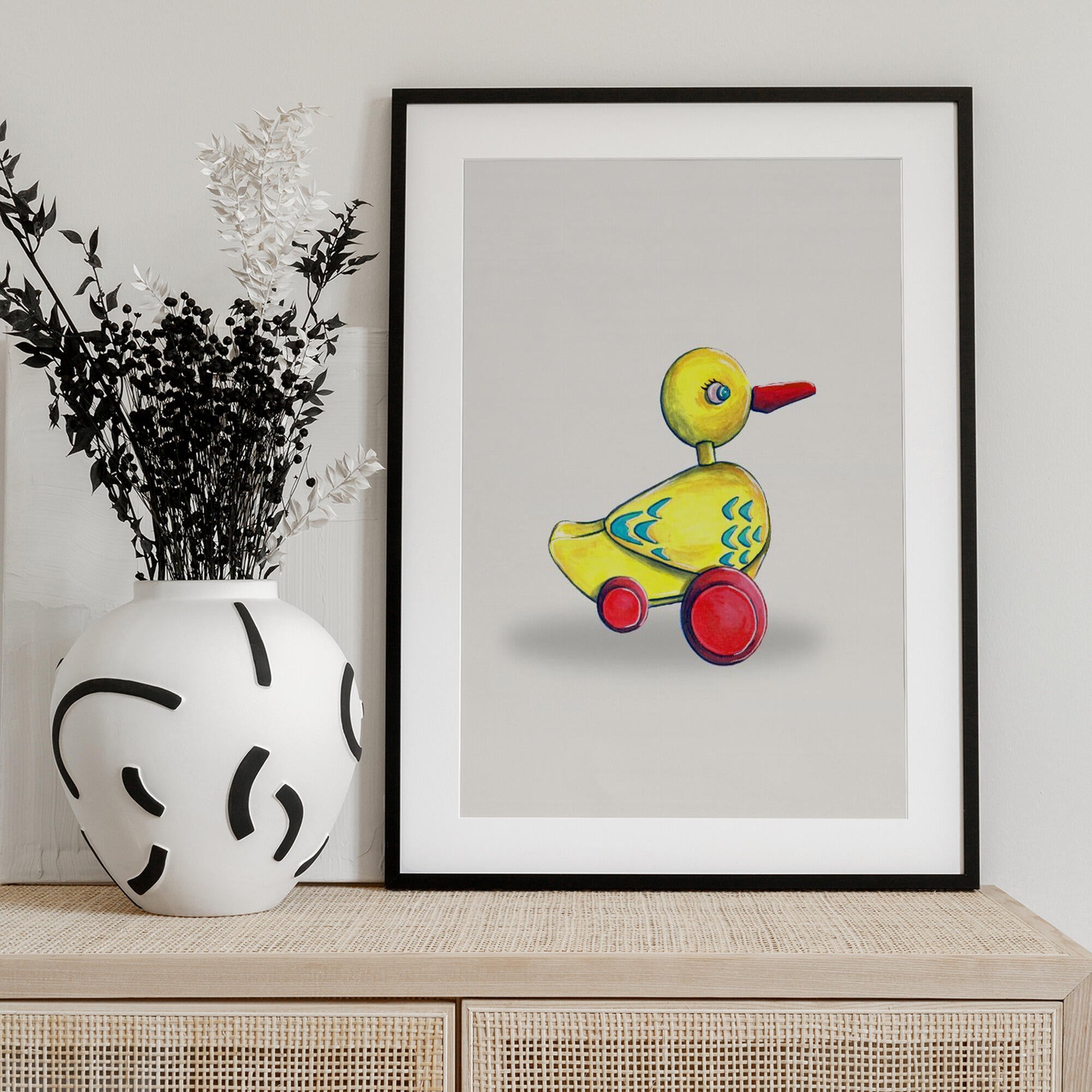 Pull Along Duck Retro Toy By Renee Machan
