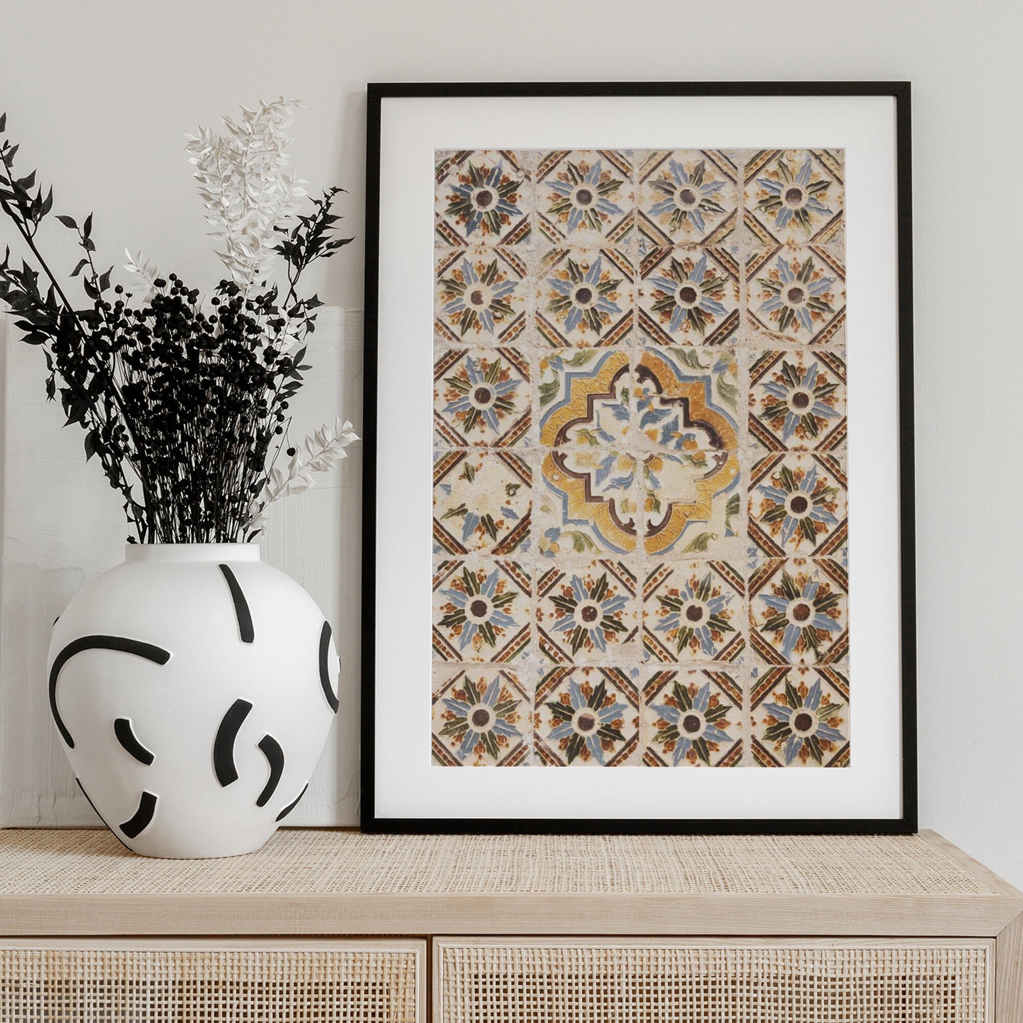 Traditional tile pattern in Lisbon, Portugal - summer street and travel photography