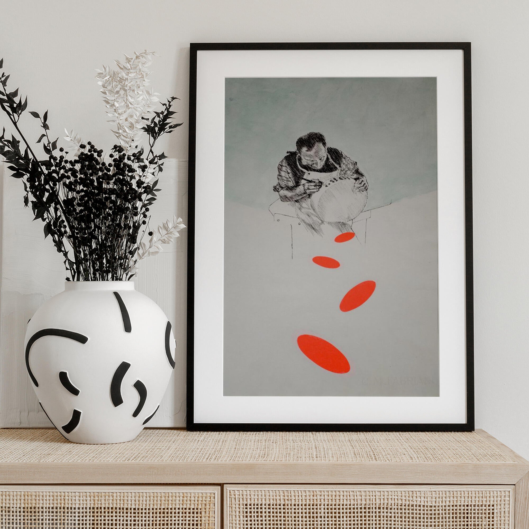 Man Drawing Orange Shapes