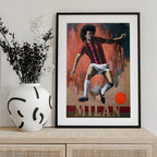 Dynamic Footballer in Red Stripes
