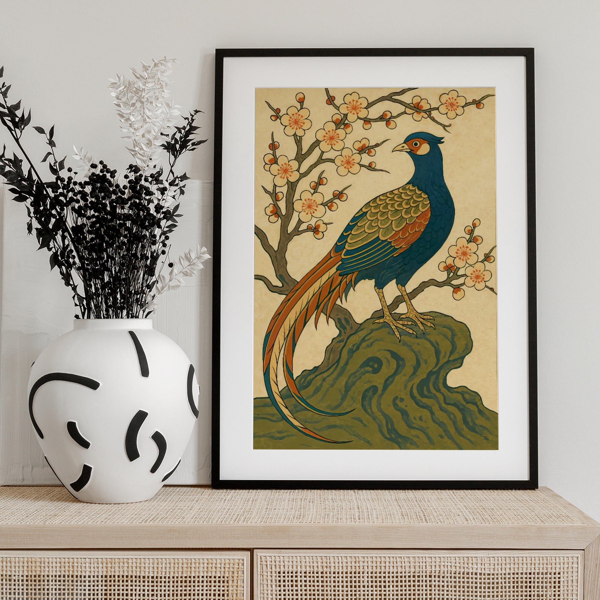Ukiyo E Style Japanese Pheasant At Plum Blossom