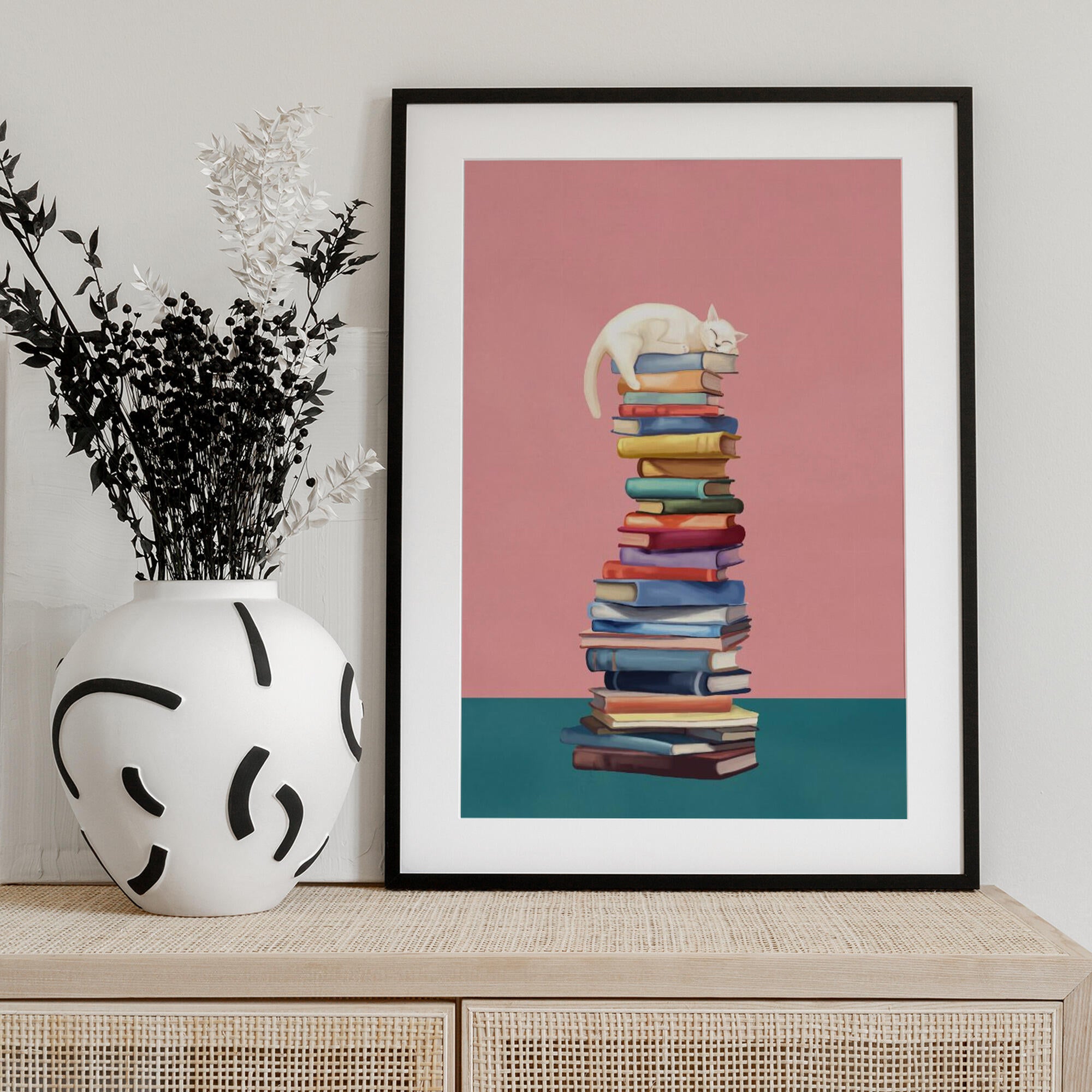 Cozy Cat on Colorful Books