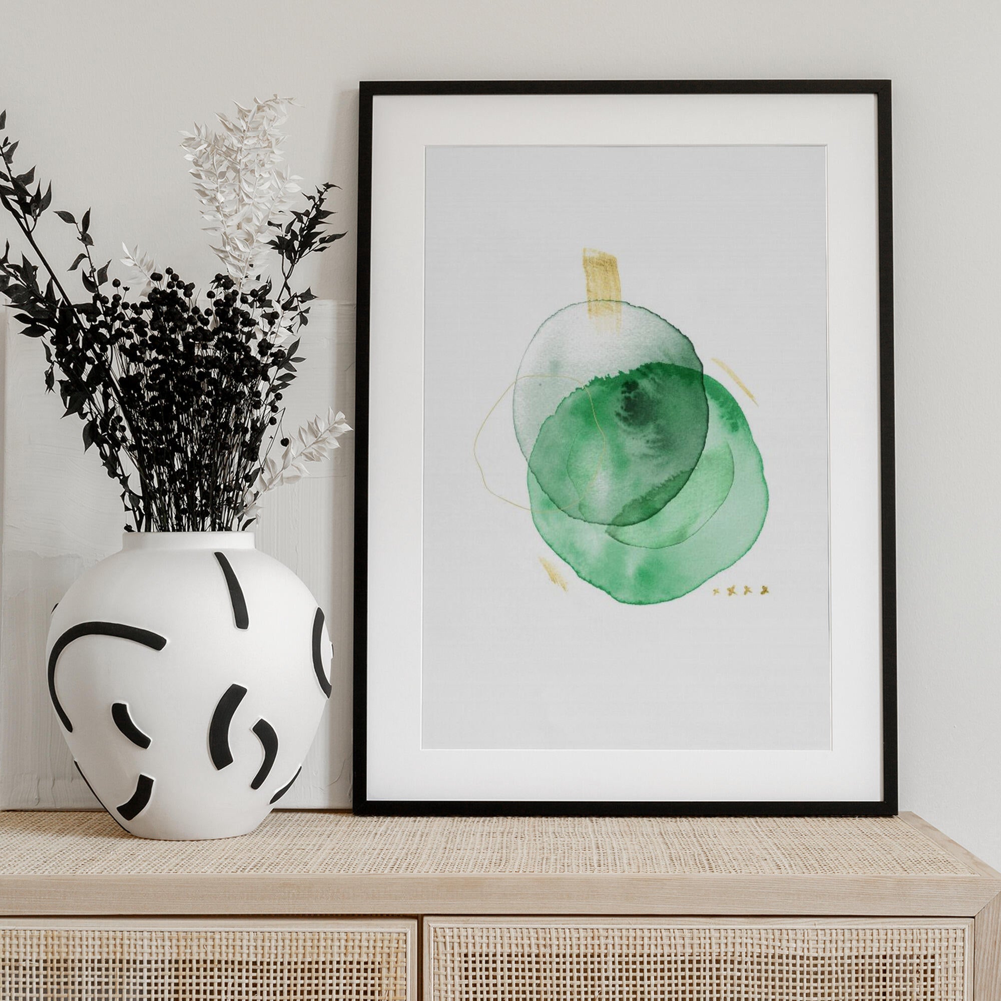 Watercolor Green Gold Abstract